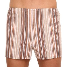 3PACK Klasické pánské trenky Foltýn hnědé s proužky nadrozměr (3xKN77)