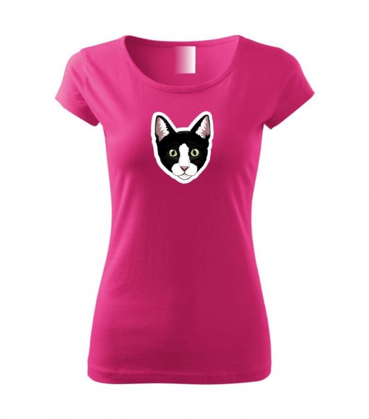 Dámské tričko - Kočka černo-bílá - Barva: Purpurová