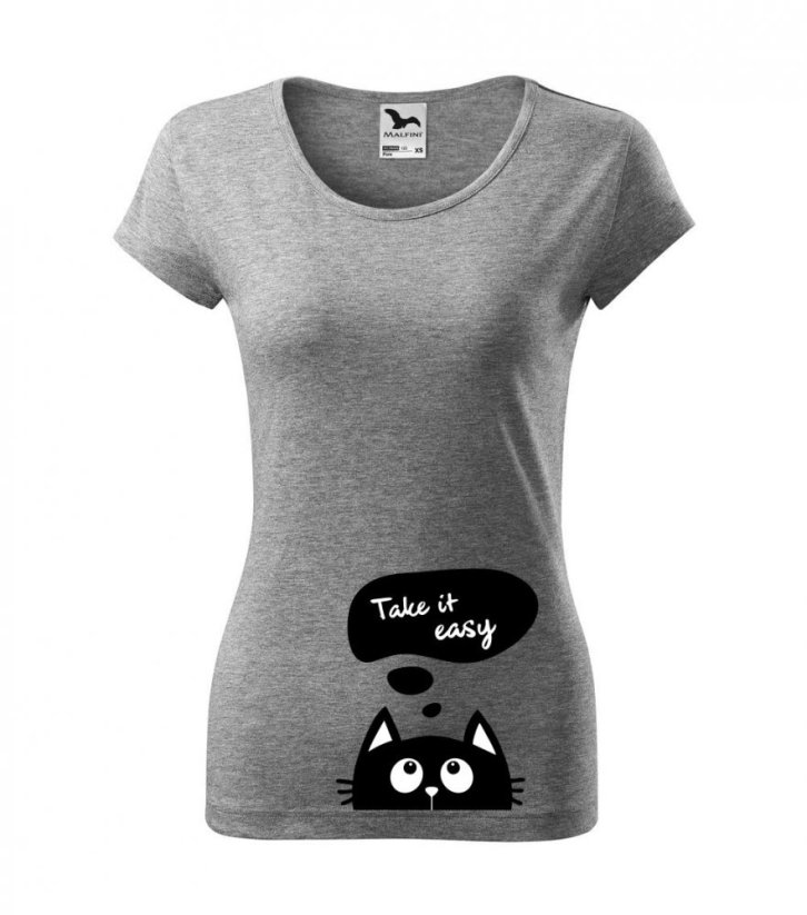 Dámské tričko - CAT - Take it easy - Barva: Tmavě šedý melír