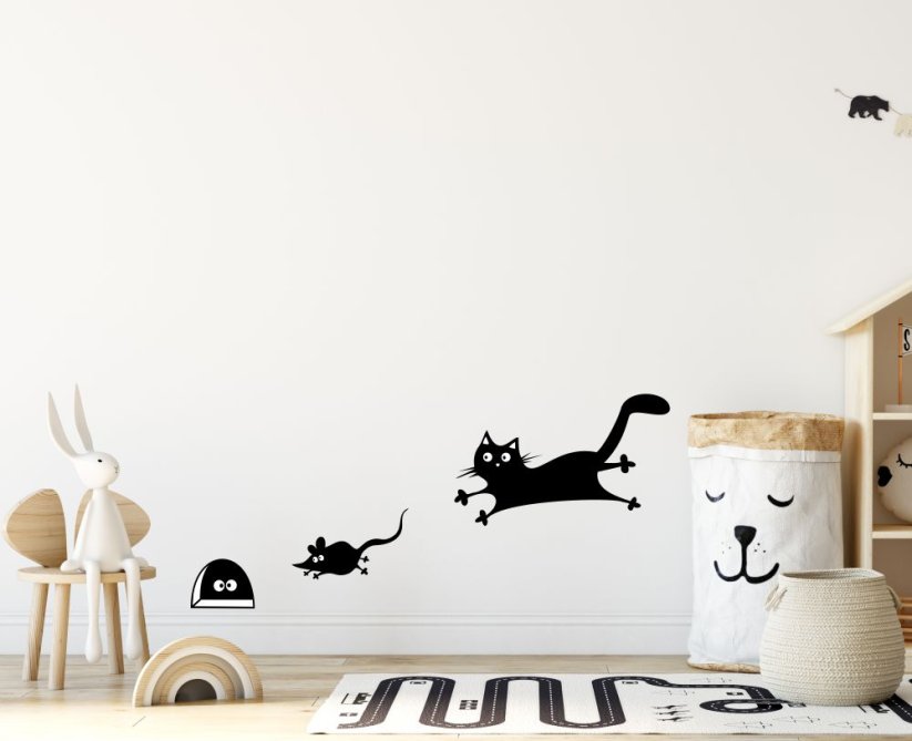 Samolepka na stenu - Mačka a myš