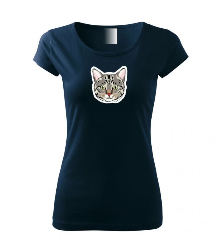 Dámské tričko - Kočka mourovatá - Barva: Námořní modrá