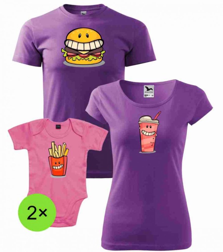 Rodinný set - Trička a 2x Body - Fast food