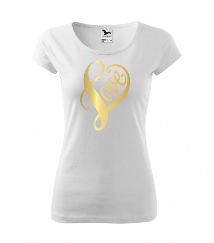 Dámské tričko - Love 2 - Barva: Zlatá/Bílá
