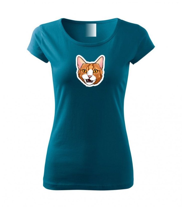 Dámské tričko - Kočka zrzavo-bílá - Barva: Petrolejová