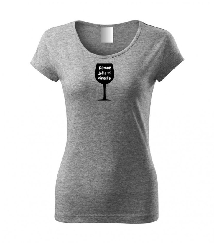 Dámské tričko - Pomoc, došlo mi víno - Barva: Tmavě šedý melír