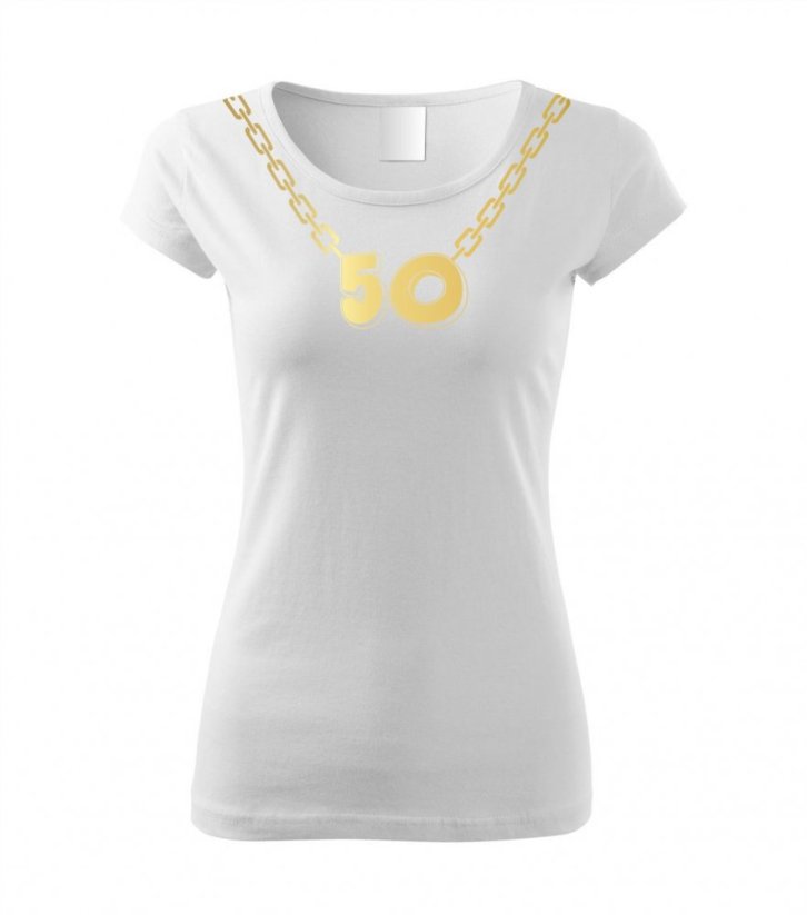 Dámské tričko - Padesátka na krku - GOLD - Barva: Bílá