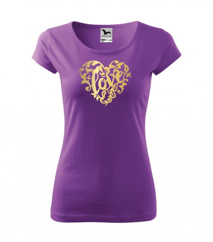 Dámské tričko - Love - Barva: Zlatá/Fialová