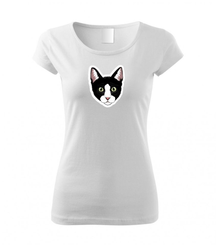 Dámské tričko - Kočka černo-bílá - Barva: Bílá