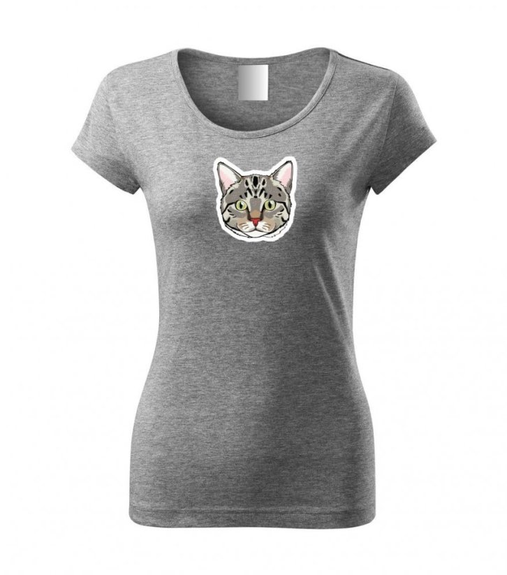 Dámské tričko - Kočka mourovatá - Barva: Tmavě šedý melír