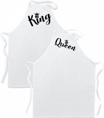 Párové zástěry - Hlavičky - King & queen - černá