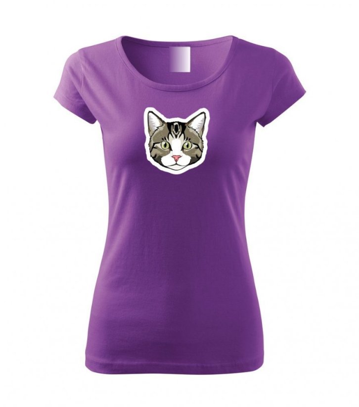 Dámské tričko - Kočka mourovatá s bílou - Barva: Fialová