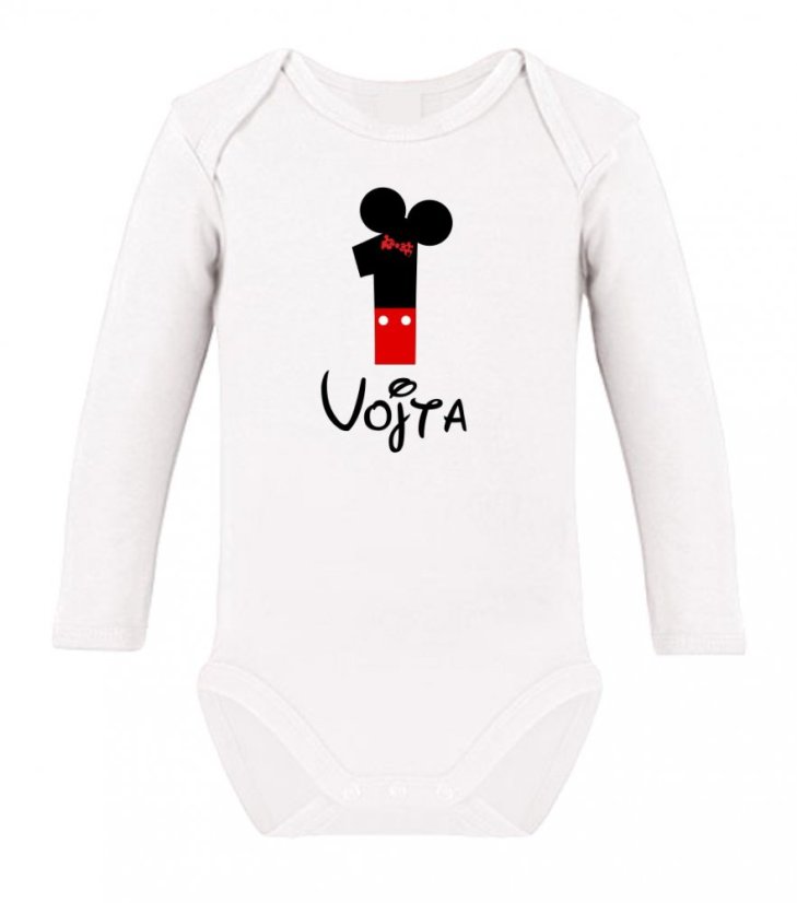 Dětské body s dlouhým rukávem - Mouse - První narozeniny - Chlapeček Dětské body s dlouhým rukávem - Mouse - První narozeniny - Chlapeček