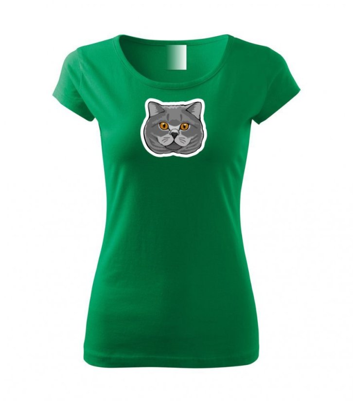 Dámské tričko - Kočka britská modrá - Barva: Středně zelená