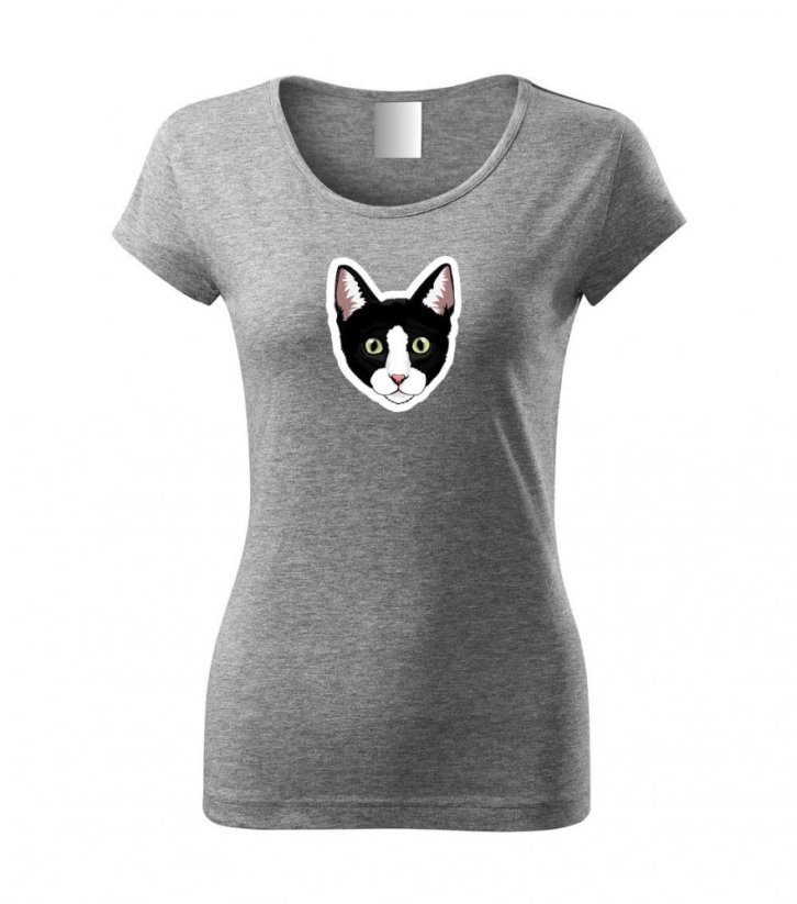 Dámské tričko - Kočka černo-bílá - Barva: Tmavě šedý melír