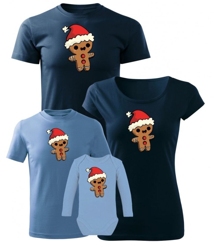 Vánoční rodinný set - Dětské tričko a body s dlouhým rukávem - Perníčci