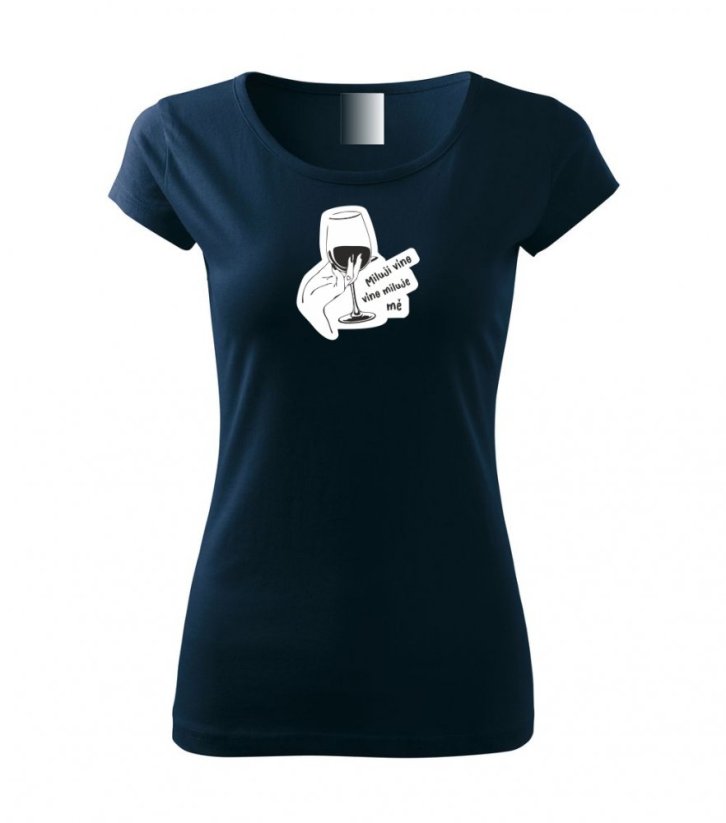Dámské tričko - Miluji víno - Barva: Námořní modrá