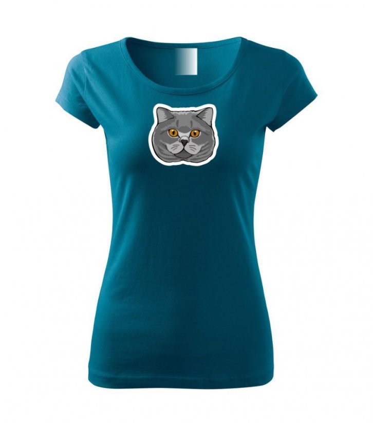 Dámské tričko - Kočka britská modrá - Barva: Petrolejová
