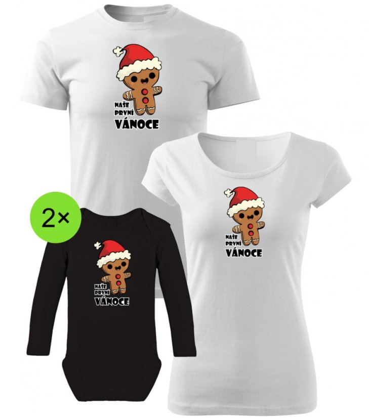 Vánoční rodinný set - 2x Body s dlouhým rukávem - Perníček
