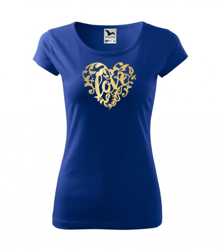 Dámské tričko - Love - Barva: Královská modrá/zlatá