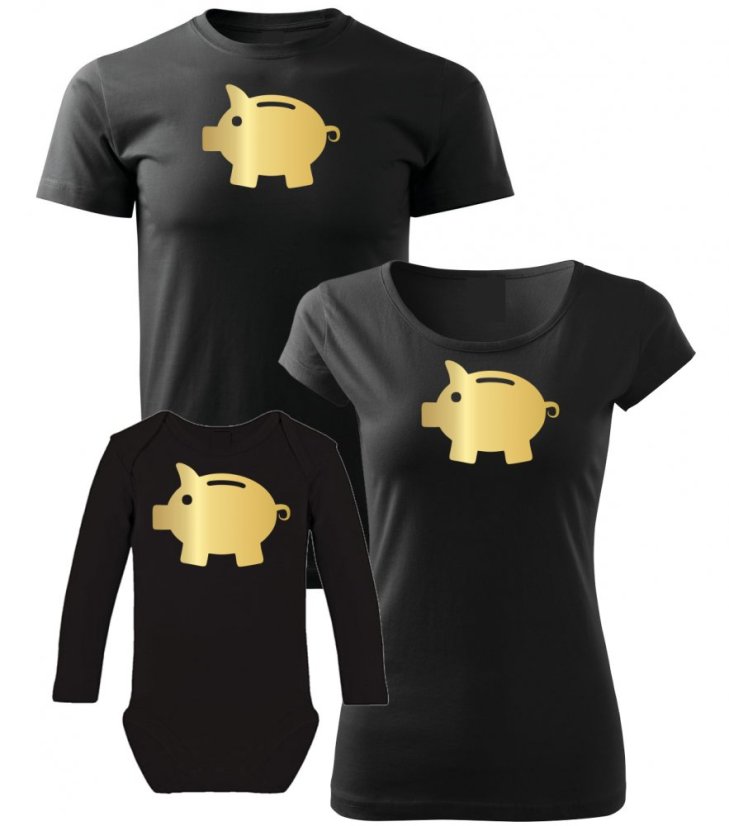 Vánoční rodinný set - Body s dlouhým rukávem - Zlatá prasátka