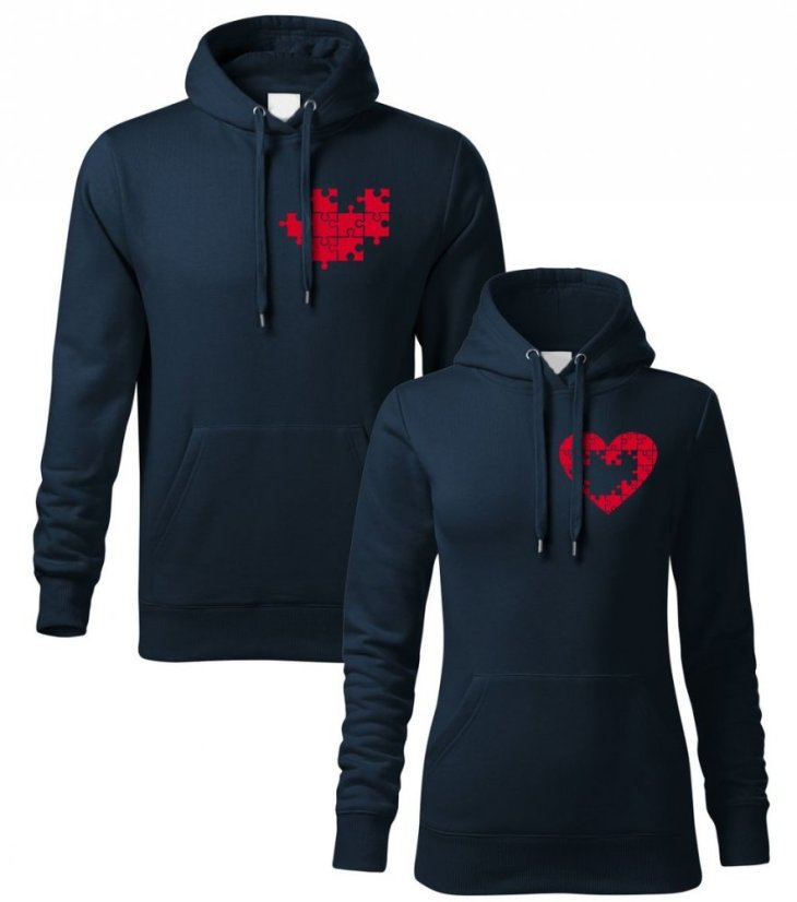 Mikiny pro páry s potiskem - Srdíčkové puzzlíky - Povidlo