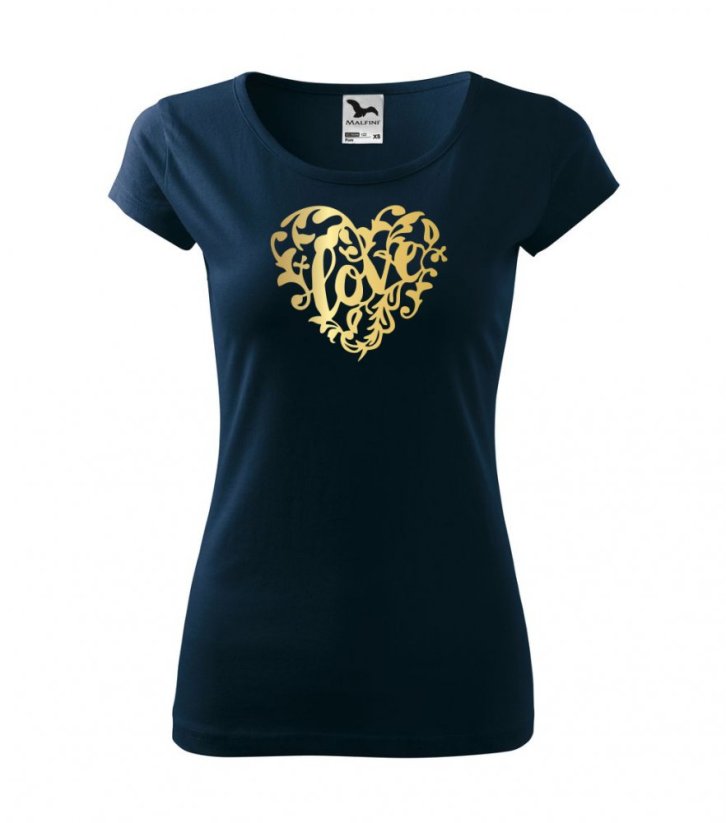 Dámské tričko - Love - Barva: Zlatá/Námořní modrá