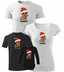 Vánoční rodinný set - Dětské tričko a body s dlouhým rukávem - Perníček - Naše první Vánoce