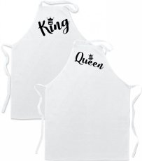 Párové zástery - Hlavičky - King & queen - čierna