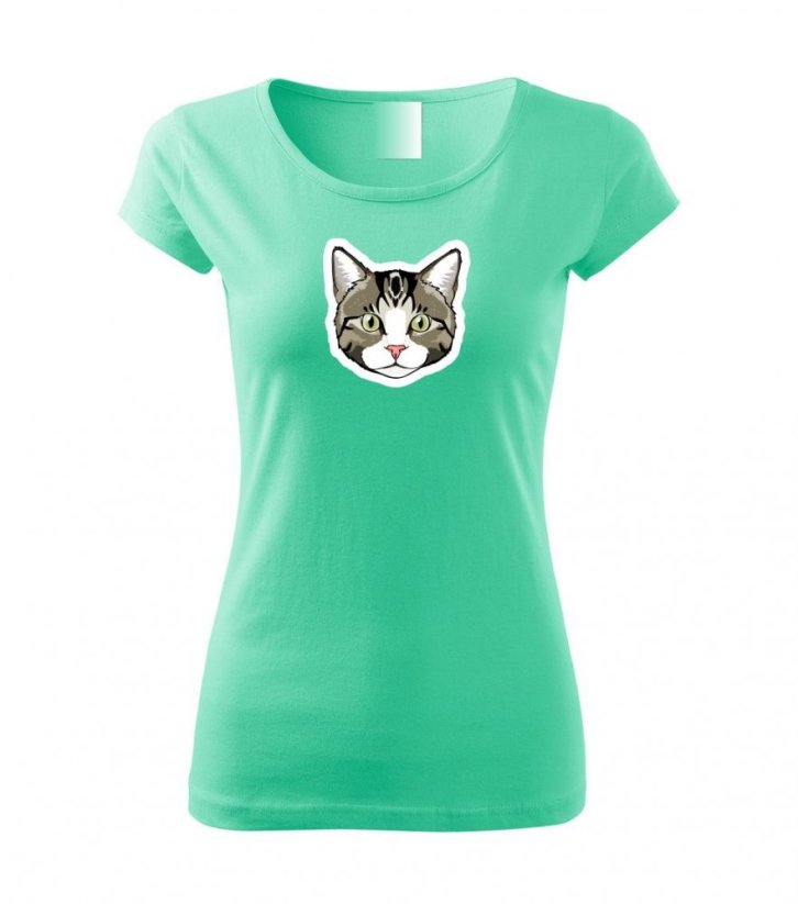 Dámské tričko - Kočka mourovatá s bílou - Barva: Mátová