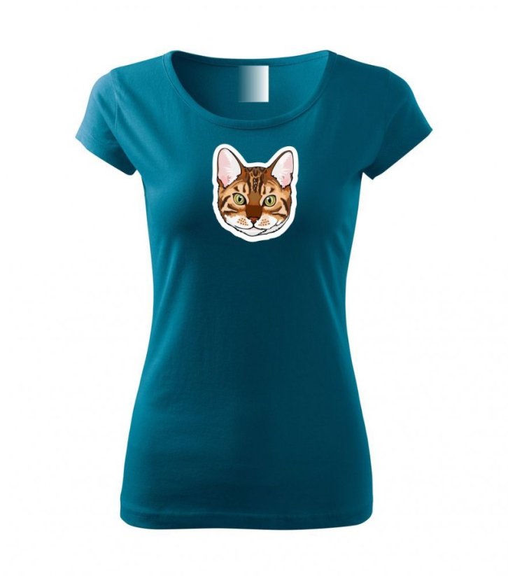 Dámské tričko - Kočka bengálská - Barva: Petrolejová