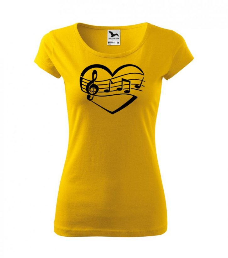 Dámské tričko - Srdíčko Noty - Barva: Žlutá