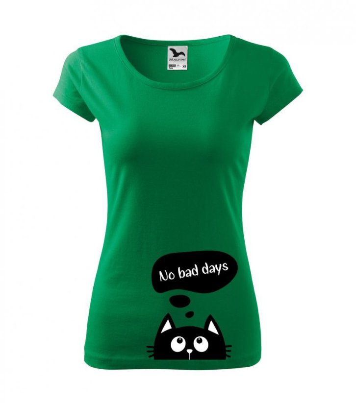 Dámské tričko - CAT - No bad days - Barva: Středně zelená