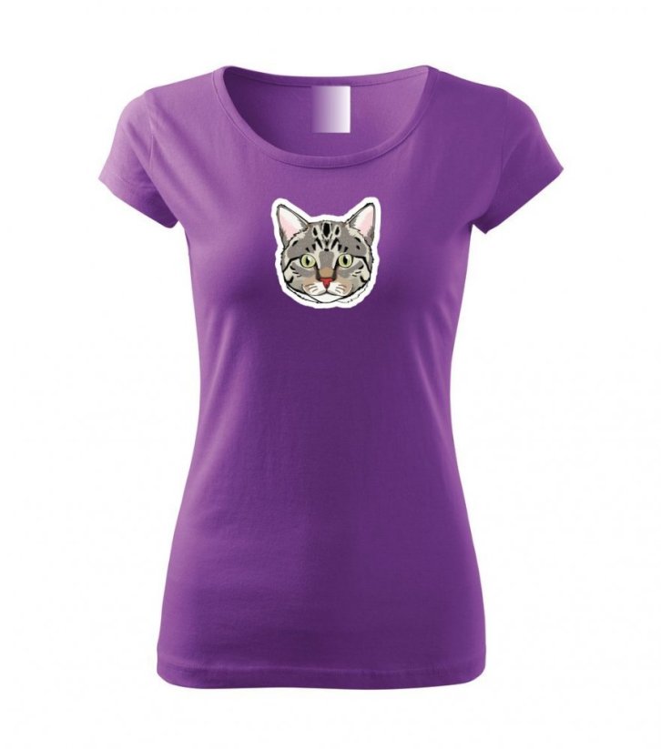 Dámské tričko - Kočka mourovatá - Barva: Fialová