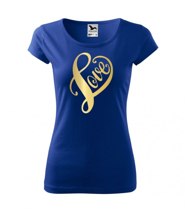 Dámské tričko - Love 2 - Barva: Královská modrá/zlatá