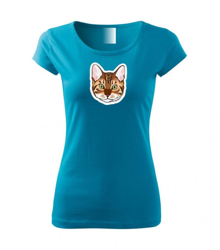 Dámské tričko - Kočka bengálská - Barva: Tyrkysová