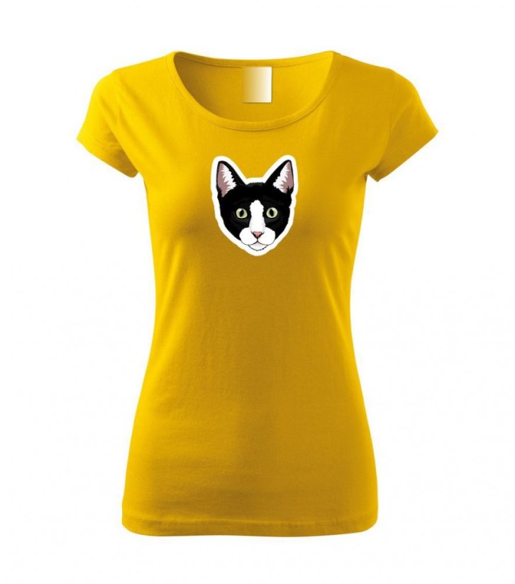 Dámské tričko - Kočka černo-bílá - Barva: Žlutá
