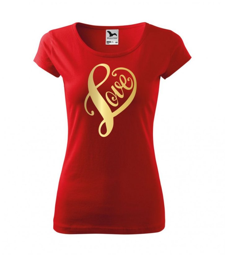 Dámské tričko - Love 2 - Barva: Zlatá/Červená