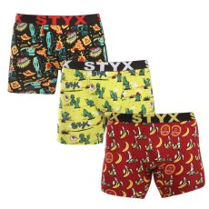 3PACK pánské boxerky Styx long art sportovní guma vícebarevné (3UN13198)