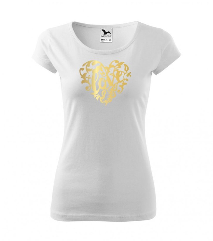 Dámské tričko - Love - Barva: Zlatá/Bílá