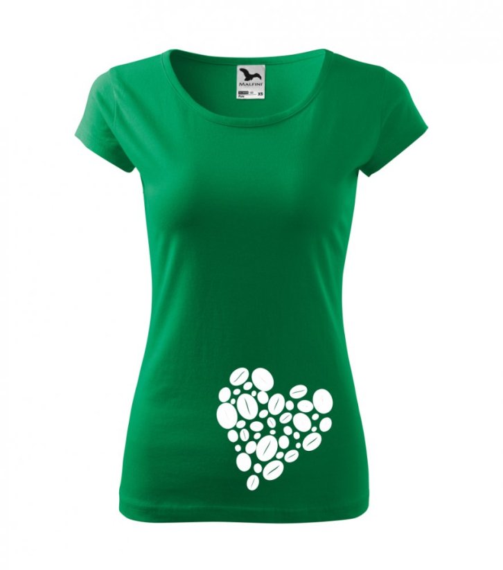 Dámské tričko - Love kafe zrnka - Barva: Středně zelená
