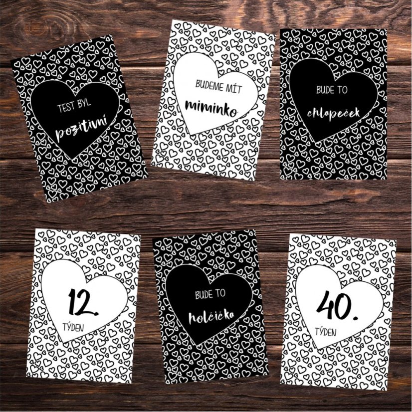 Těhotenské milníkové kartičky - Srdíčka - Povidlo