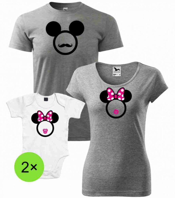 Rodinný set - Trička a 2x Body - Mouse - Holčička
