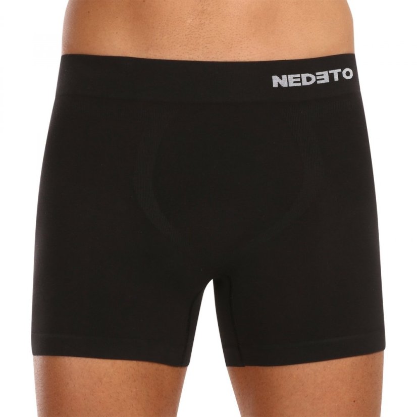5PACK pánské boxerky Nedeto bezešvé bambusové černé (5NDTB001S) L