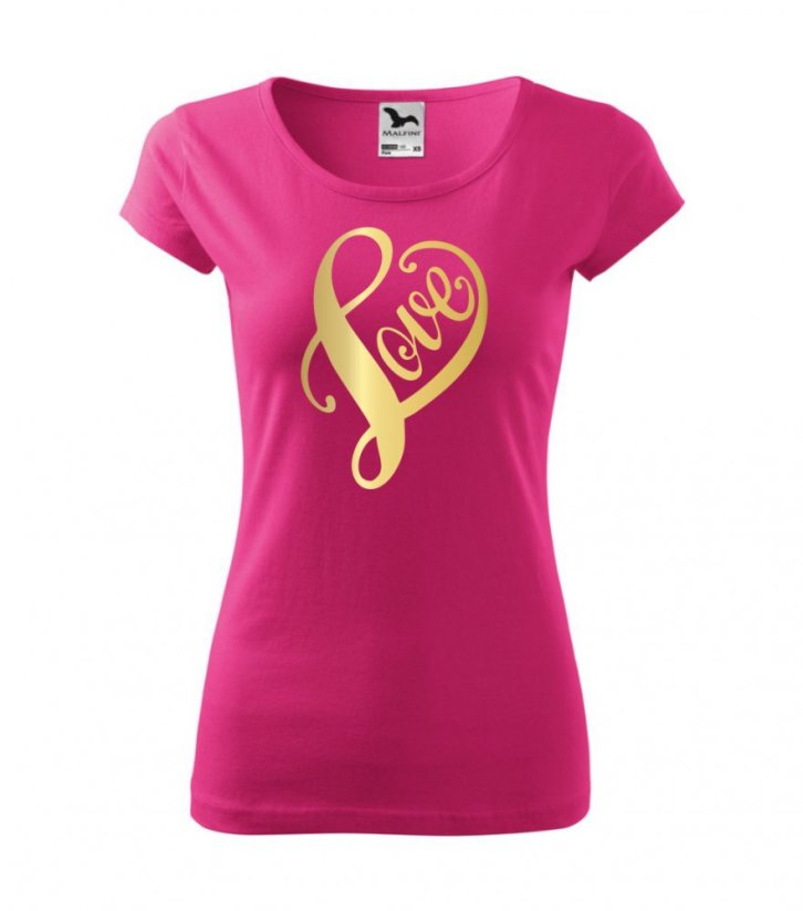 Dámské tričko - Love 2 - Barva: Zlatá/Purpurová