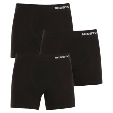 3PACK pánské boxerky Nedeto bezešvé bambusové černé (3NDTB001S) L