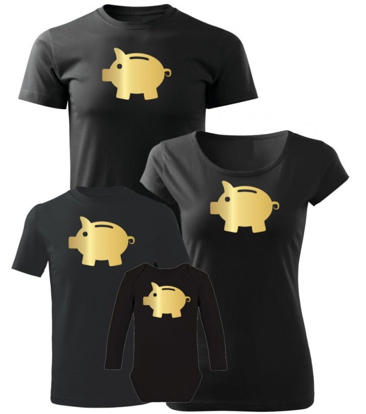 Vánoční rodinný set - Dětské tričko a body s dlouhým rukávem - Zlatá prasátka