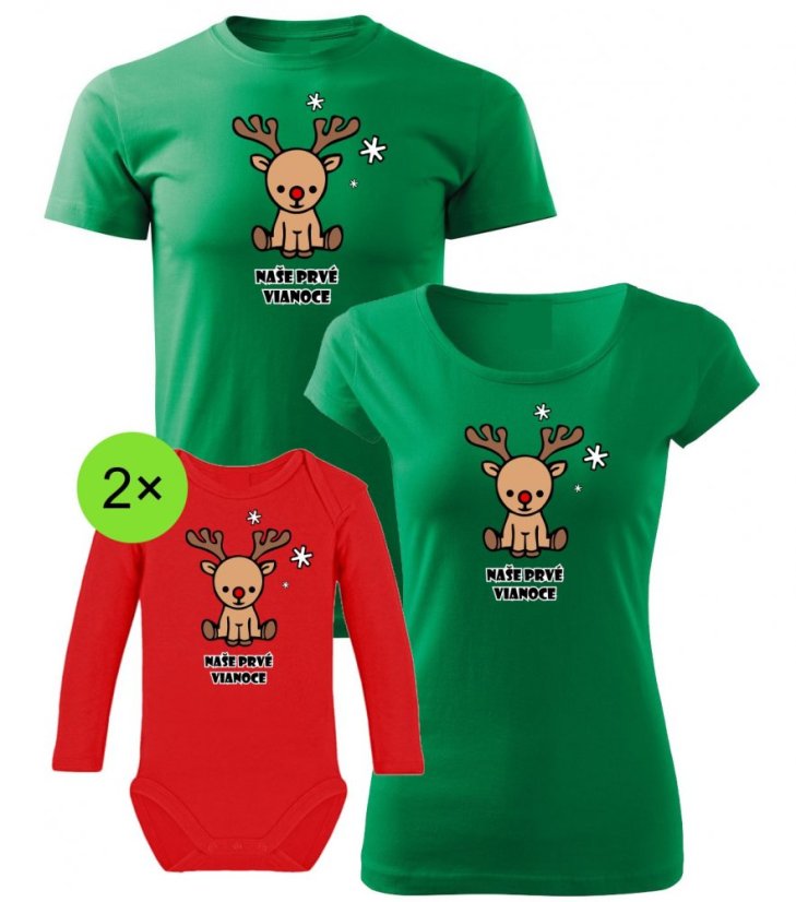 Vianočný rodinný set  - 2x Body s dlhým rukávom - Sob - Naše prvé Vianoce