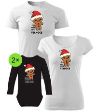 Vianočný rodinný set  - 2x Body s dlhým rukávom - Perníček - Naše prvé Vianoce