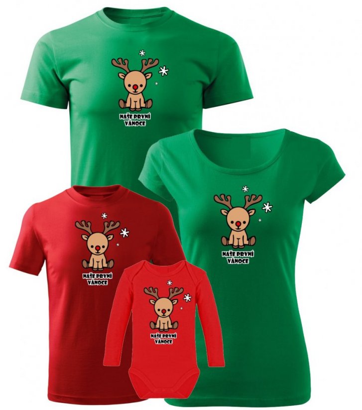 Vánoční rodinný set - Dětské tričko a body s dlouhým rukávem - Sob - Naše první Vánoce
