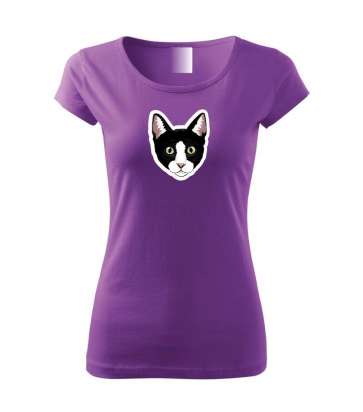 Dámské tričko - Kočka černo-bílá - Barva: Fialová